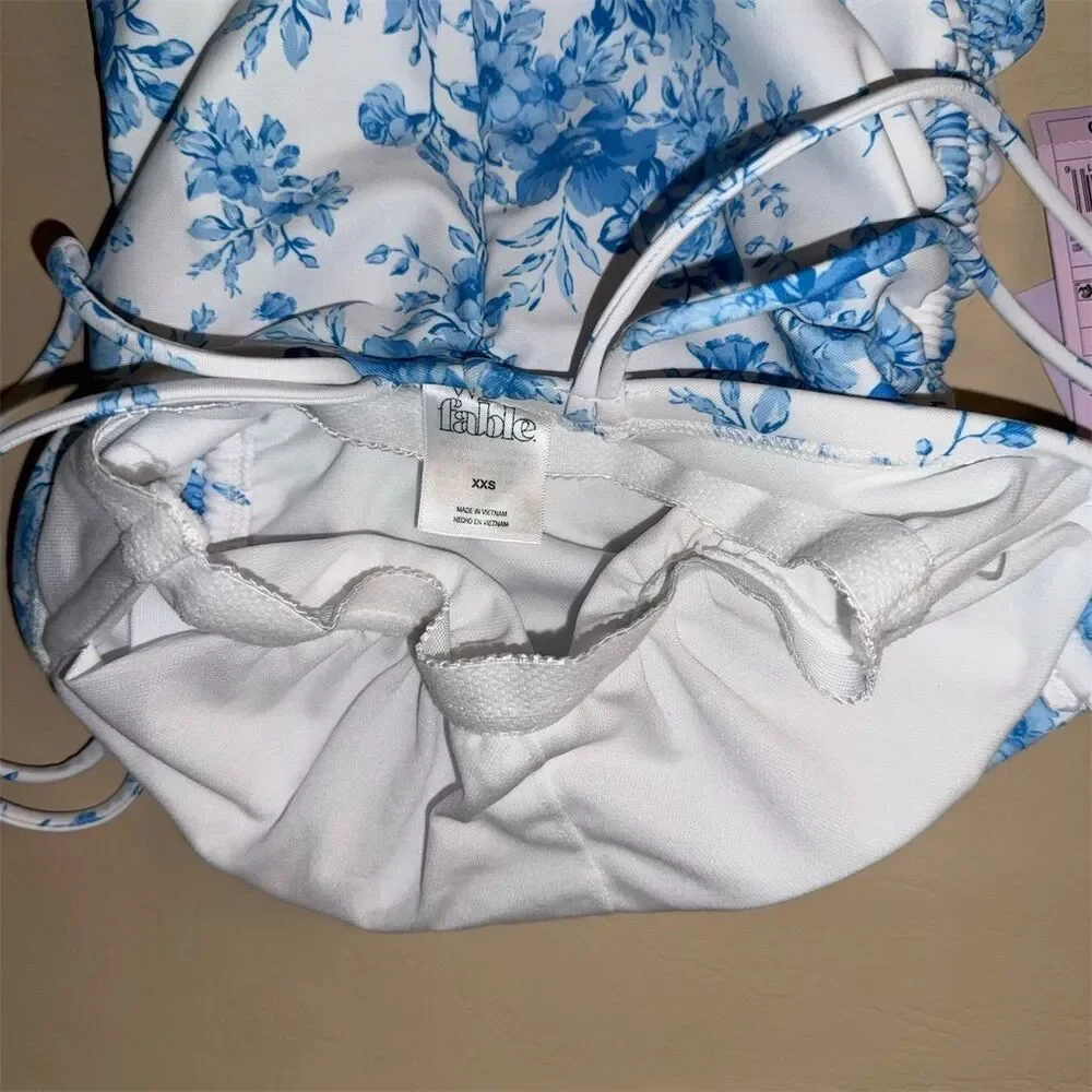 WildFable Women's XXS Blue Floral One Piece Swimsuit Halter Neck‎